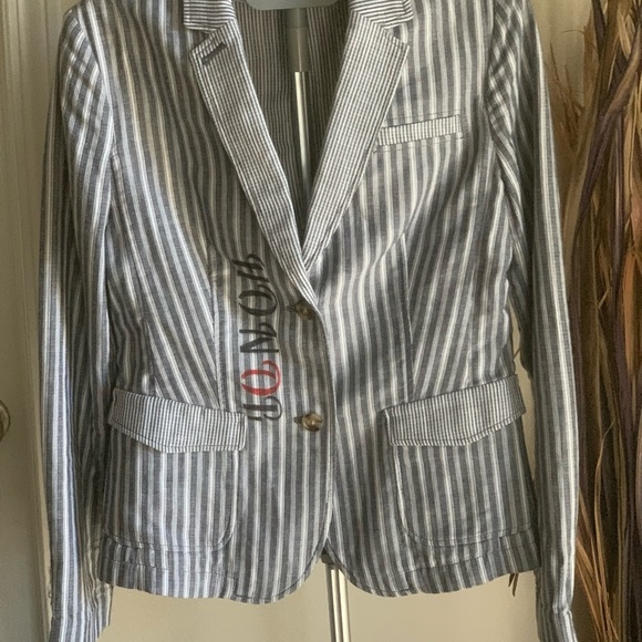 Banana Republic Linen Blend Blazer gray striped Size 6 - Picture 3 of 11